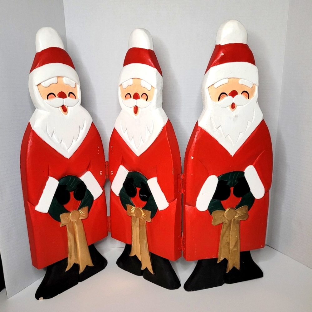 Santa Trio Wooden Standing Christmas Decoration Foldable 20 inches tall